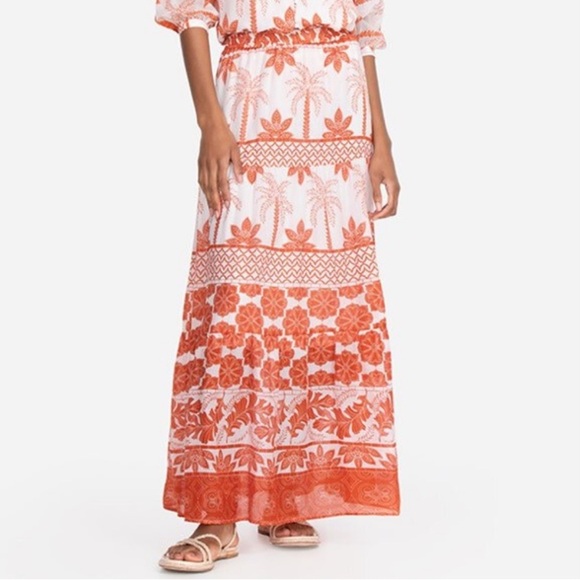 Johnny Was Jadee Phoebe Tiered Maxi Skirt Size Small Orange White - Picture 1 of 7